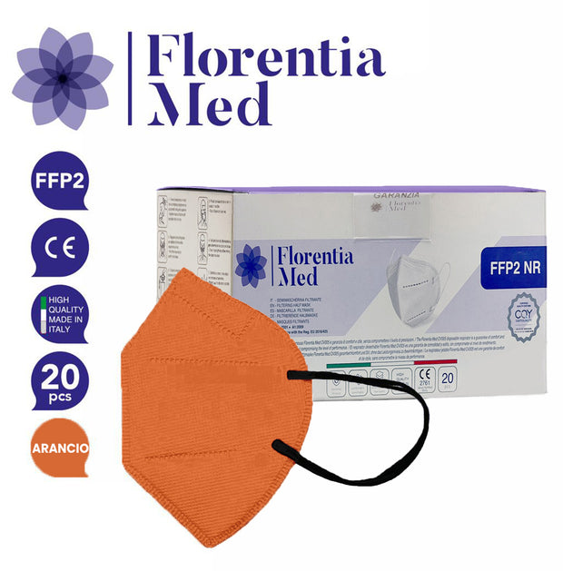 Mascherine FFP2 Arancio MADE IN ITALY Certificate CE Categoria DPI: III, conformi EN 149:2001 + A1:2009. Confezionate e sigillate singolarmente