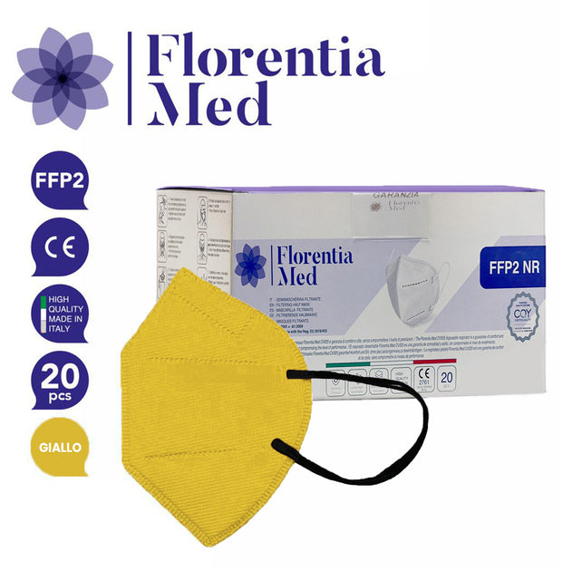 Mascherine FFP2 GIALLO MADE IN ITALY Certificate CE Categoria DPI: III, conformi EN 149:2001 + A1:2009. Confezionate e sigillate singolarmente
