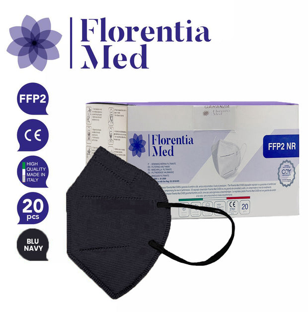 Mascherine FFP2 BLU NAVY MADE IN ITALY Certificate CE Categoria DPI: III, conformi EN 149:2001 + A1:2009. Confezionate e sigillate singolarmente