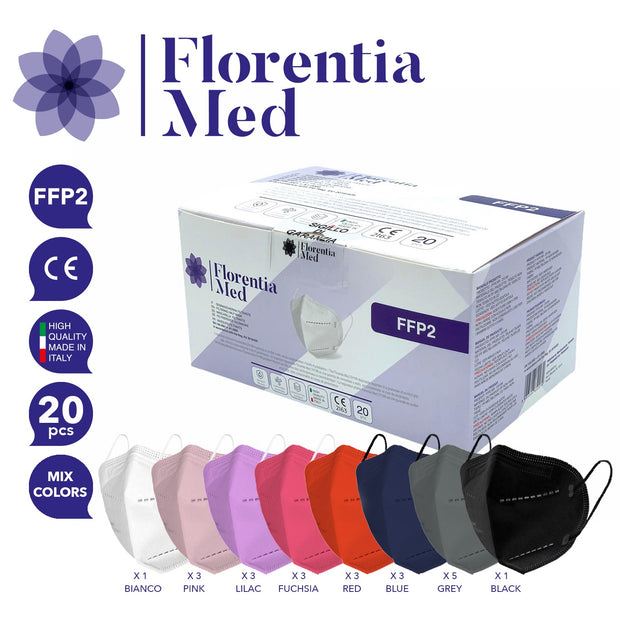 Mascherine FFP2 MIX COLORS MADE IN ITALY Certificate CE Categoria DPI: III, conformi EN 149:2001 + A1:2009. Confezionate e sigillate singolarmente