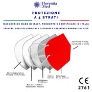 Mascherine FFP2 ROSSE MADE IN ITALY Certificate CE Categoria DPI: III, conformi EN 149:2001 + A1:2009. Confezionate e sigillate singolarmente
