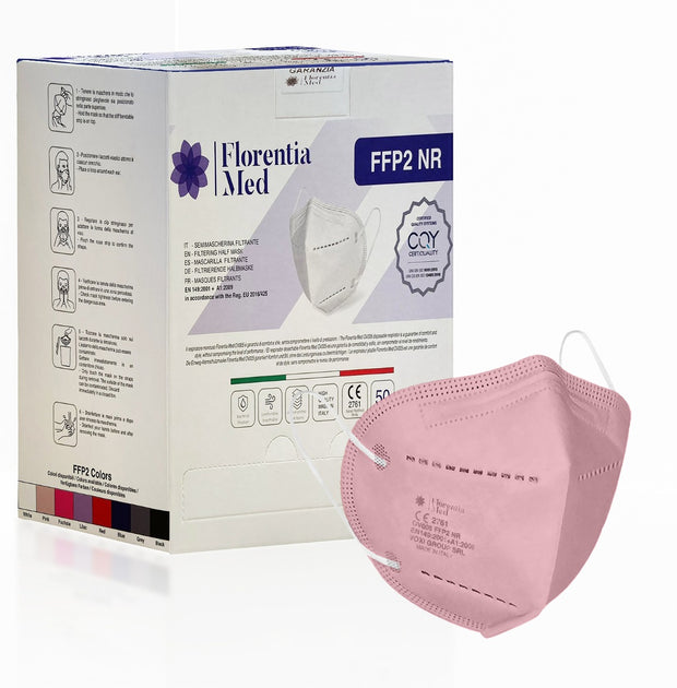 Mascherine FFP2 Rosa MADE IN ITALY Certificate CE Categoria DPI: III, conformi EN 149:2001 + A1:2009. Confezionate e sigillate singolarmente