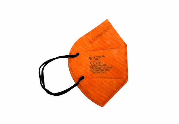 Mascherine FFP2 Arancio MADE IN ITALY Certificate CE Categoria DPI: III, conformi EN 149:2001 + A1:2009. Confezionate e sigillate singolarmente
