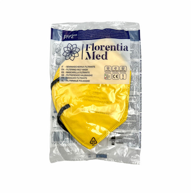 Mascherine FFP2 GIALLO MADE IN ITALY Certificate CE Categoria DPI: III, conformi EN 149:2001 + A1:2009. Confezionate e sigillate singolarmente
