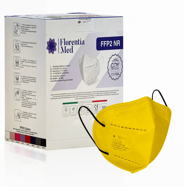 Mascherine FFP2 GIALLO MADE IN ITALY Certificate CE Categoria DPI: III, conformi EN 149:2001 + A1:2009. Confezionate e sigillate singolarmente