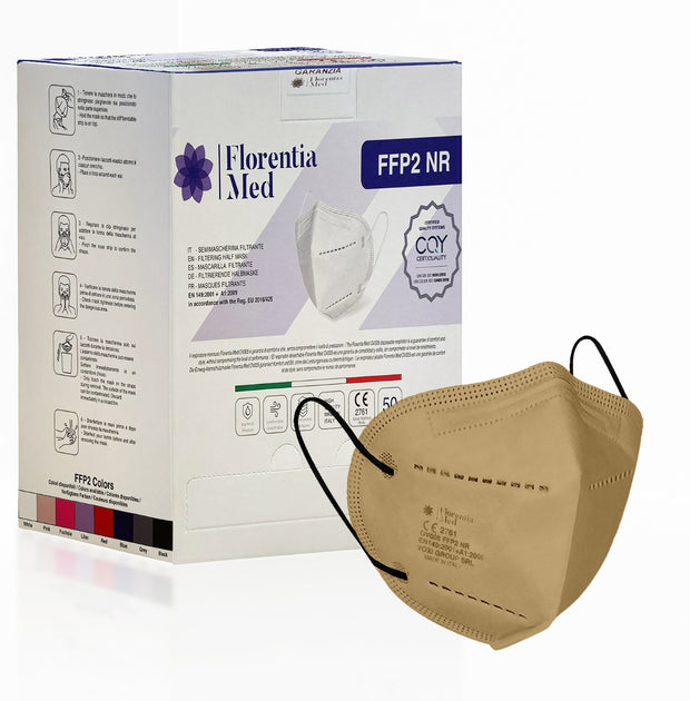 Mascherine FFP2 BEIGE MADE IN ITALY Certificate CE Categoria DPI: III, conformi EN 149:2001 + A1:2009. Confezionate e sigillate singolarmente